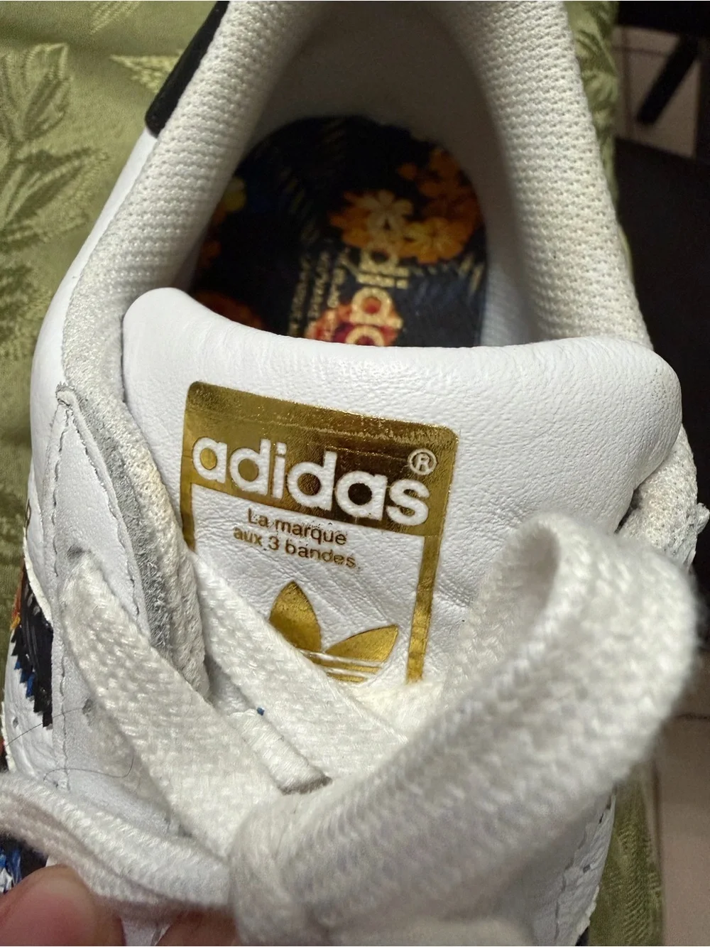 adidas White Sneakers with Floral Stripe Accents